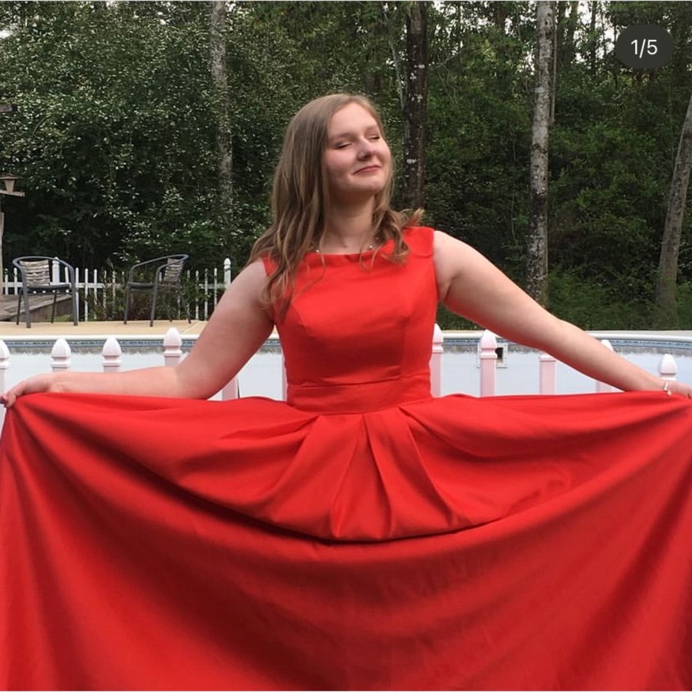Hebeos red prom dress with sleeves size 6